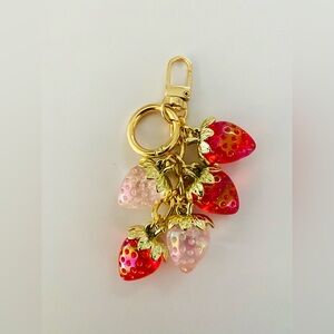 Strawberry Fruit Keychain Handbag Charm Purse Charm Gold Tone